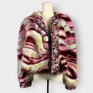 GIAMBA Multicolor Faux Fur Moto Jacket Size 40/ US XS